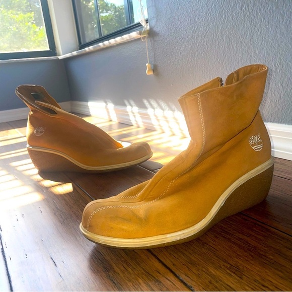 Y2K timberland boots ankle boots wedge boots heel leather boots zipper boots - Picture 16 of 16